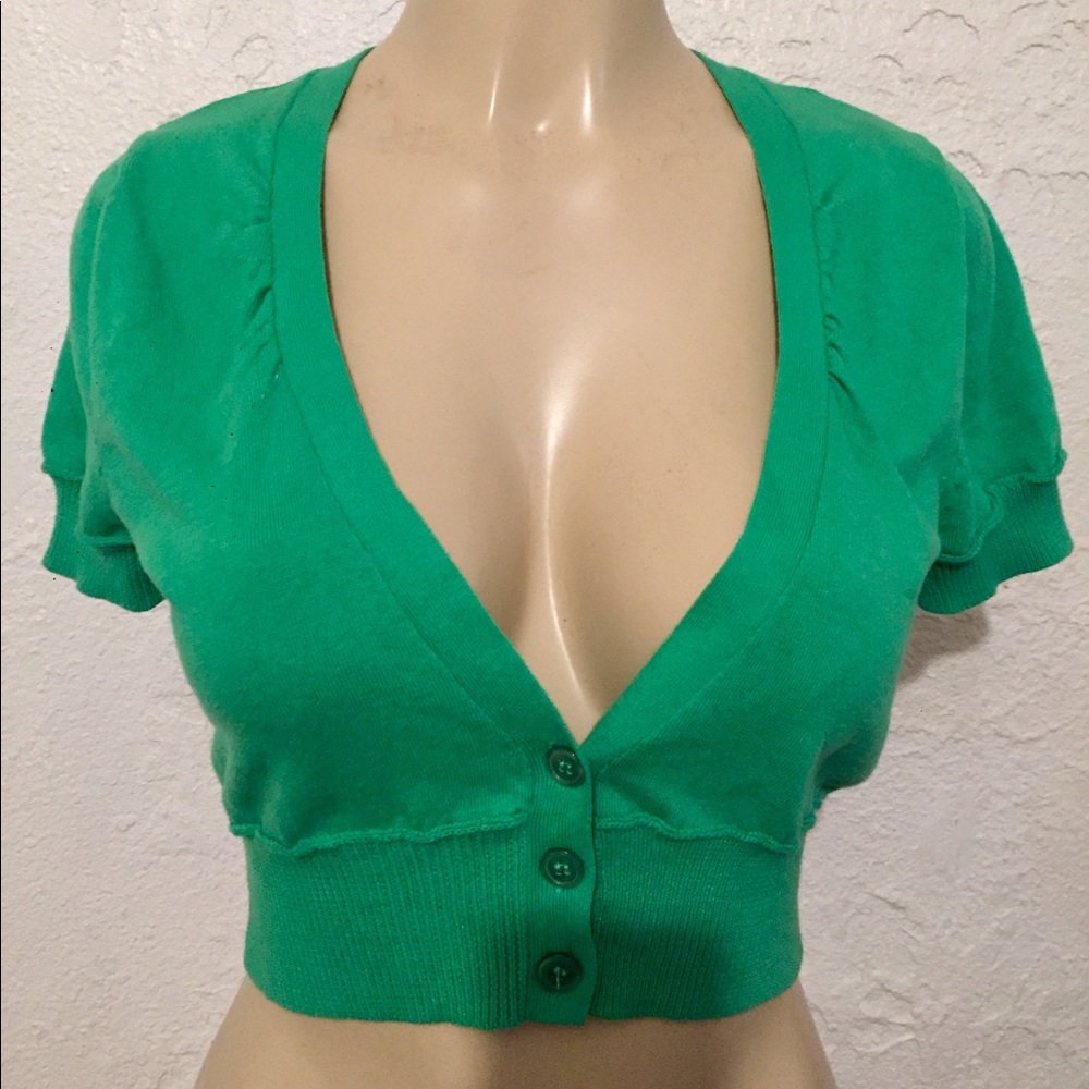 Green Cropped cardigan shrug * sweater * medium